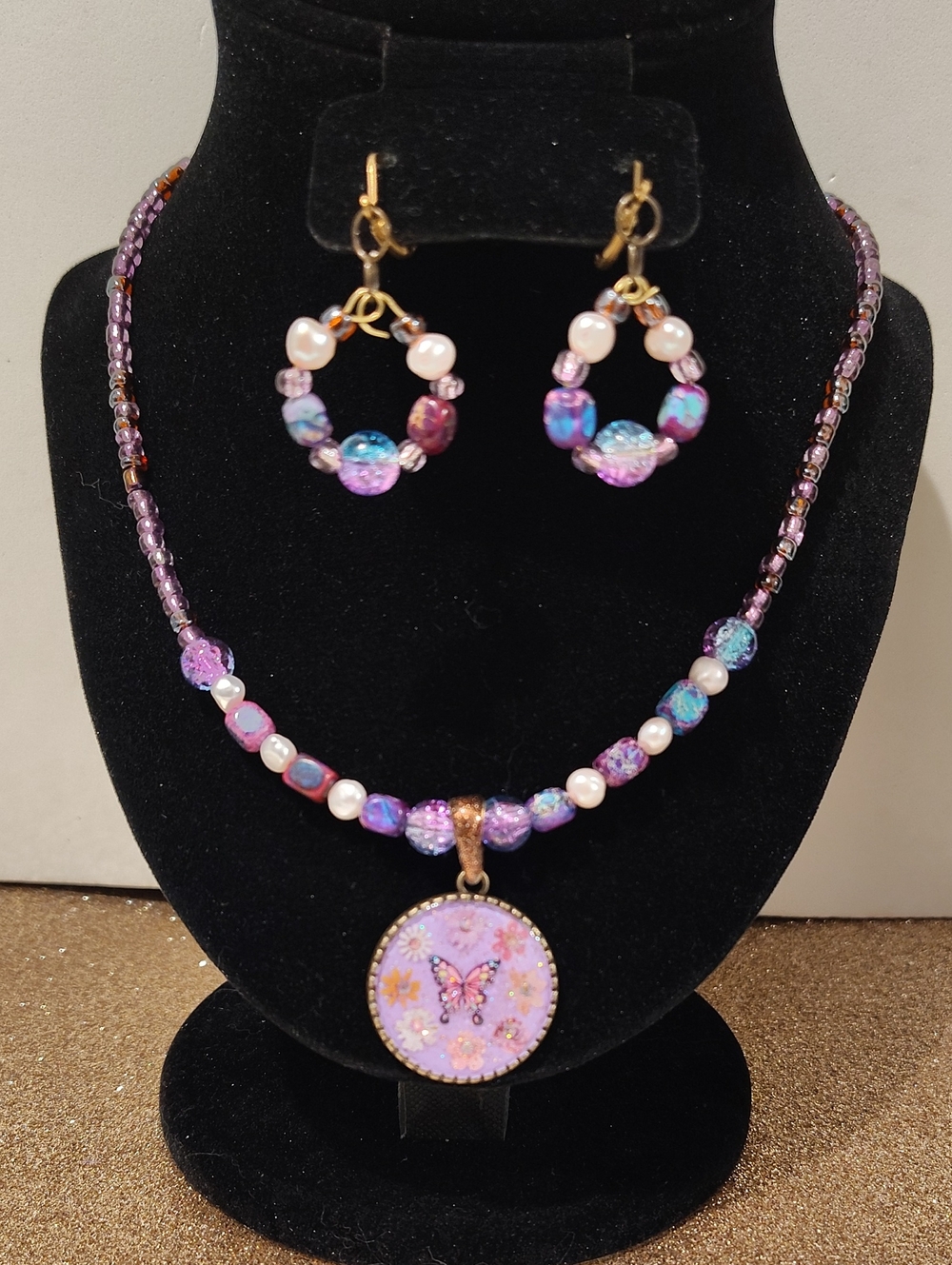 Y2K Inspired Hand Crafted "Butterfly Dreams" Two-Sided Necklace & Earring Set